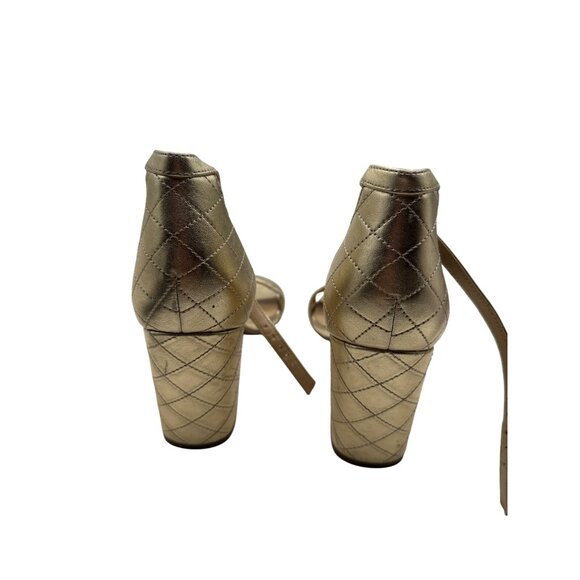 Marc Fisher SIZE 7.5  Gold Quilted Block Heel Sandals Adjustable Ankle Strap - Picture 3 of 8